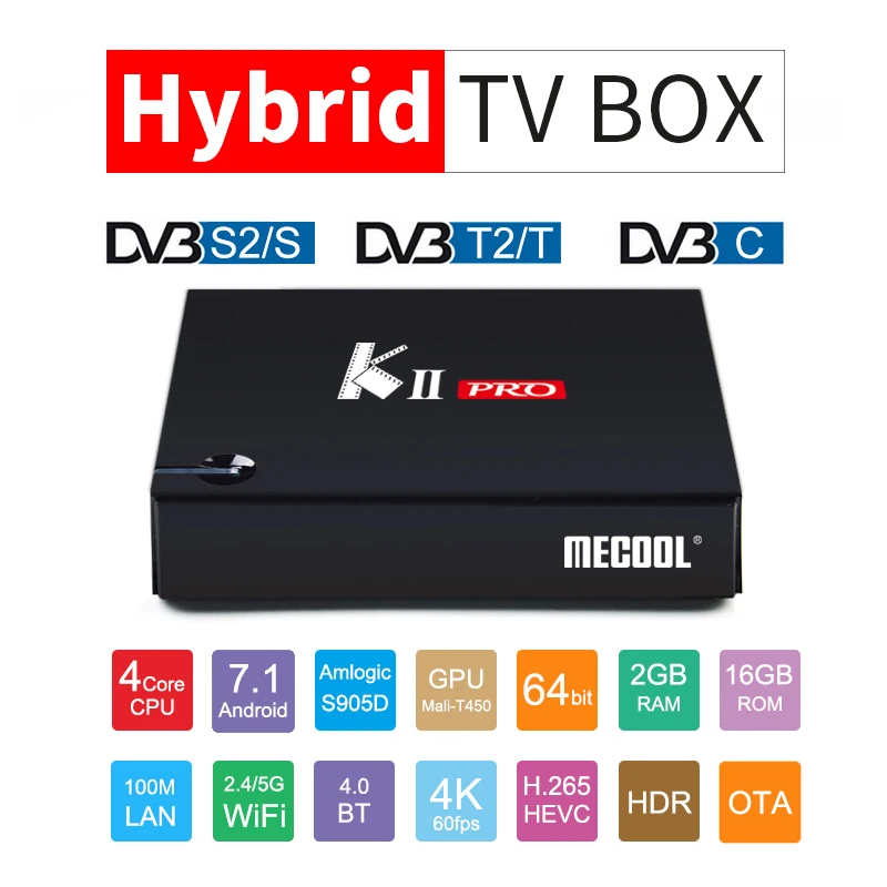 

MECOOL KII Pro Smart TV Box With 1 Year IPTV Cccam Europe Arabic Subscription DVB-S2 DVB-T2 Android 7.1 4K Ultra HD Set Top Box