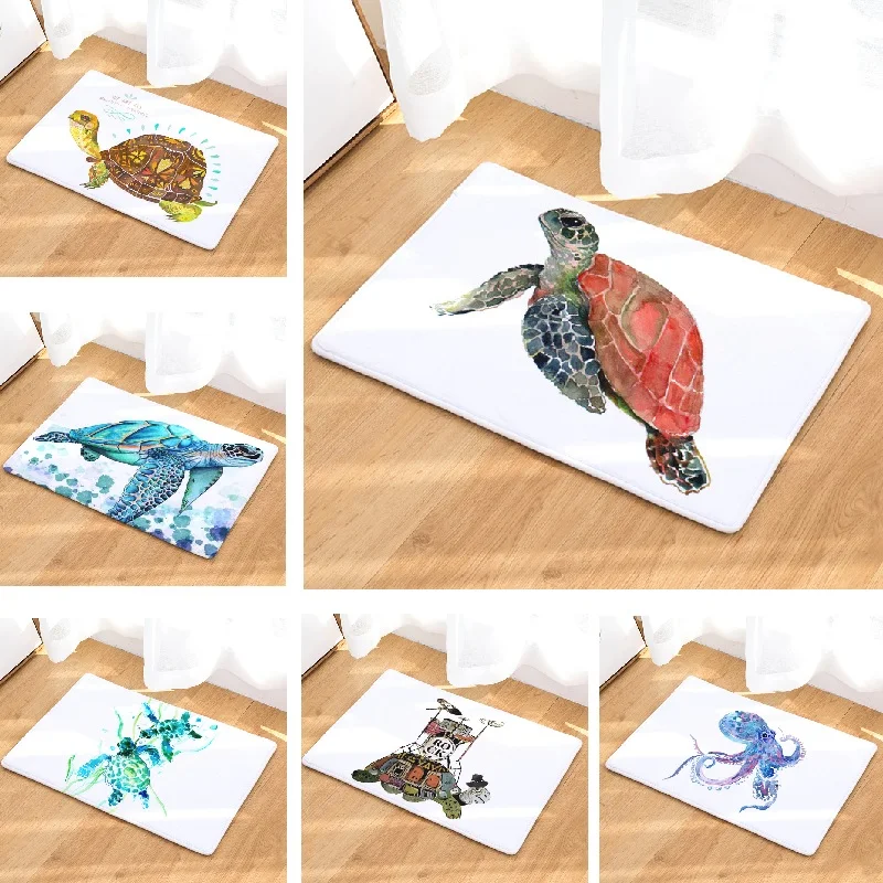Door Mat Marine Animals Turtles Printed Suede Carpet Home Decoration