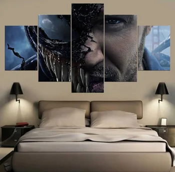 

5 Pieces Venom Movie Tom Hardy Figure Painting Modern Home Deocrations HD Printing Modular Picture Poster Canvas Wall Art Framed