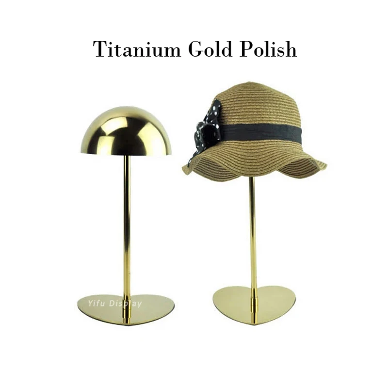 

Free shipping Gold Metal Hat display stand polish hat display rack hat holder cap display HH002-Titanium gold polish