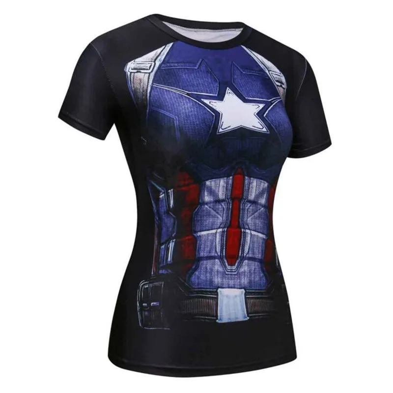 

Fitness Captain America Tight Summer T Shirt Women Tops Short Sleeve O-neck Compression Shirt Tee Shirt Femme Camisetas Mujer