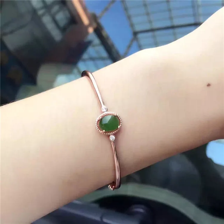 

KJJEAXCMY fine jewelry 925 Pure silver inlay natural hetian jasper female style bracelet pendant simple curve chain