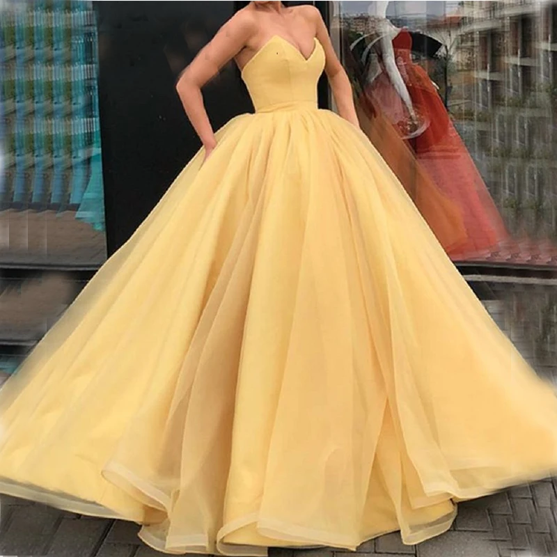 Простое желтое Пышное Бальное Платье милое платье для Quinceanera Вечерние вечернее