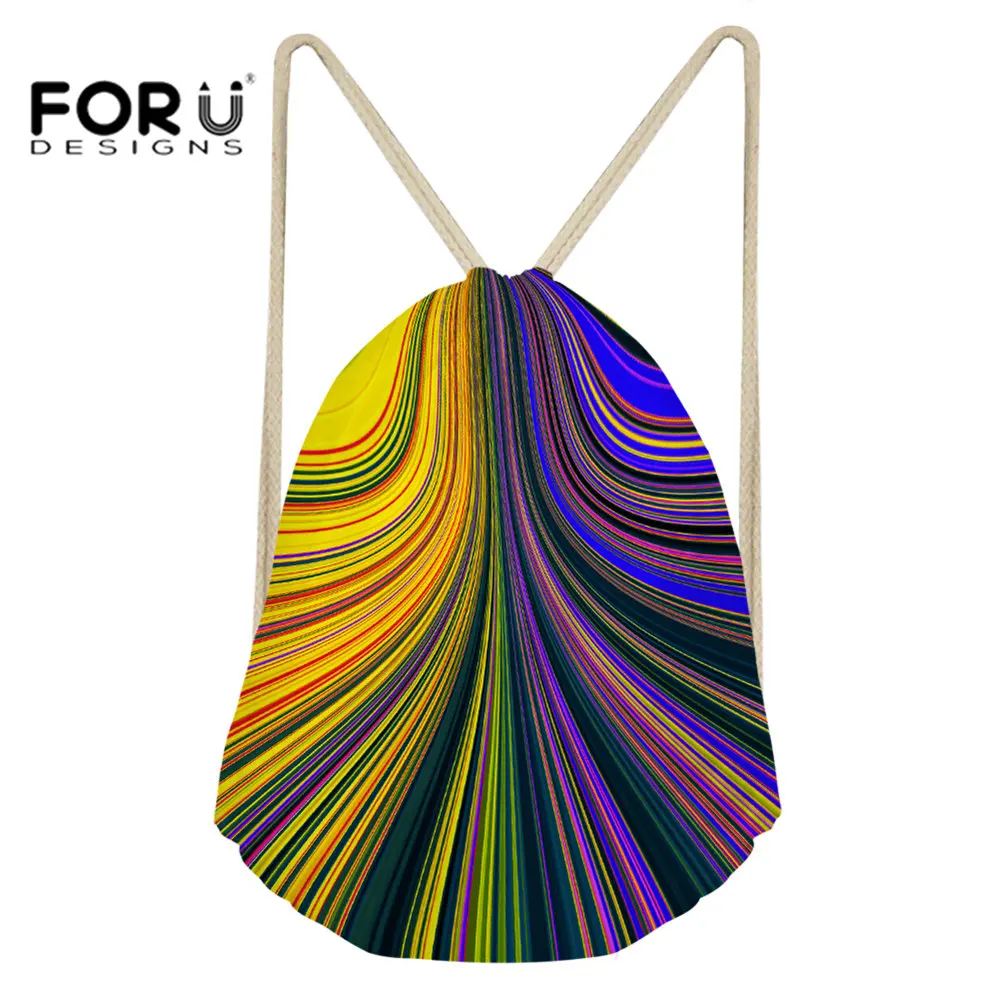 FORUDESIGNS Small Drawstring Backpace Bag Stripe Pattern Sport Gym Bag