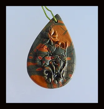 

Natural Carved Multi-color Picasso Jasper Pendant Bead,39x23x7mm,8.2g