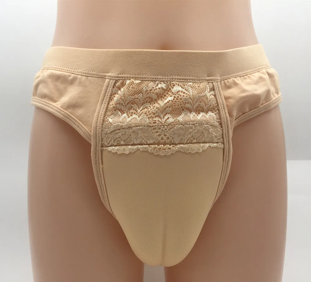 Transgender Camel Toe Lace Thongs Fake Vagina Pants For Crossdresser Shemale Hiding JJ Control Caff Underwear