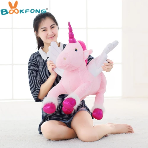 Мультяшная плюшевая игрушка в виде единорога Kawaii, единорога, лошадка с куклой, мягкая плюшевая подушка в виде животного, высокое качество, детский подарок на день рождения, Рождество, 20-85 см - Цвет: 70cm pink L
