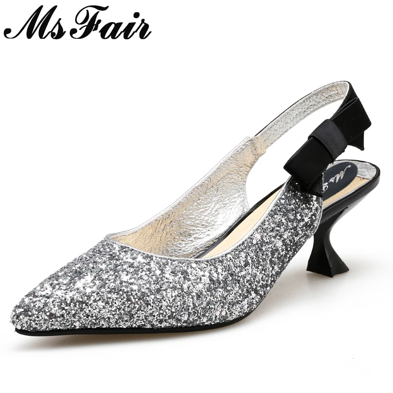 

MsFair Pointed Toe Square heel Women Sandals Fashion Butterfly knot Ladies High Heels Sandals Summer Bling Women Sandal Shoes