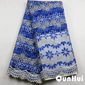 

French Net Lace Fabric 2017 Latest african guipure lace fabric with embroidery mesh tulle Nigeria Royal Blue cord lace fabric