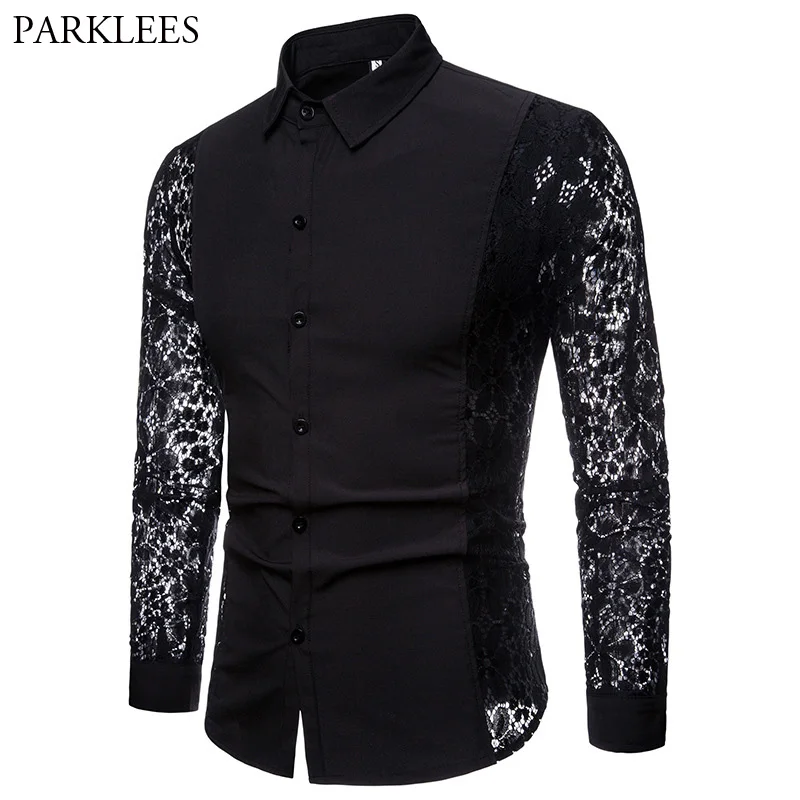black lace dress shirt