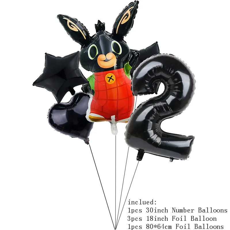 5 шт. Детская футболка с кроликом Бинг Фольга воздушный шар с изображением мультяшного кролика воздушные шарики в виде животных со звездой для детей; на возраст 1, 2, 3, 4, 5, 6th День рождения игрушки-украшения Globos - Цвет: 30inch Number 2