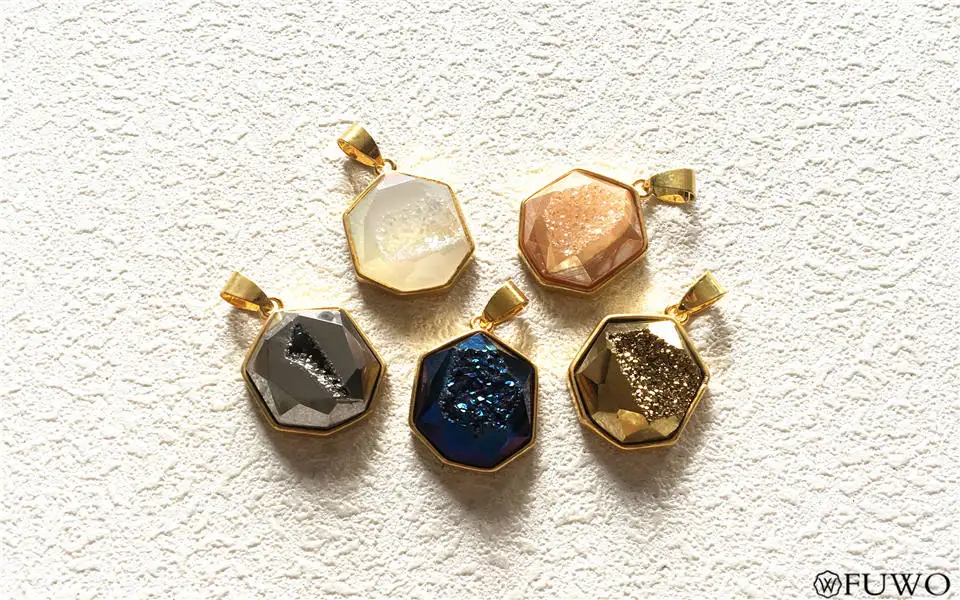 Aura Druzy  Heptagon Pendant 11