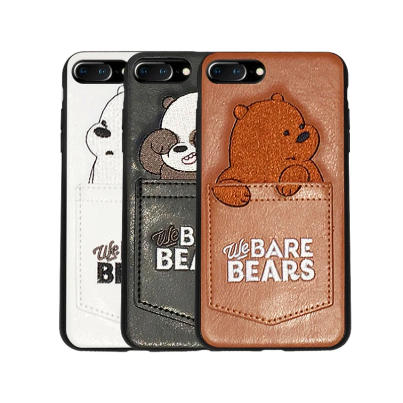 

High Quality New Cartoon Embroidered Our Naked Bear Card Pocket Phone Case For IPhone Xs Max, X/Xs,6S/8S ,8 P,6/7