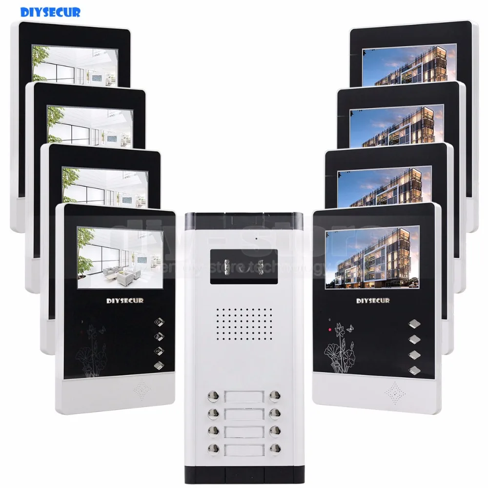 

DIYSECUR DIY 4.3" 4-Wired Apartment Video Door Phone Audio Visual Intercom Entry System IR Camera For 8 Families