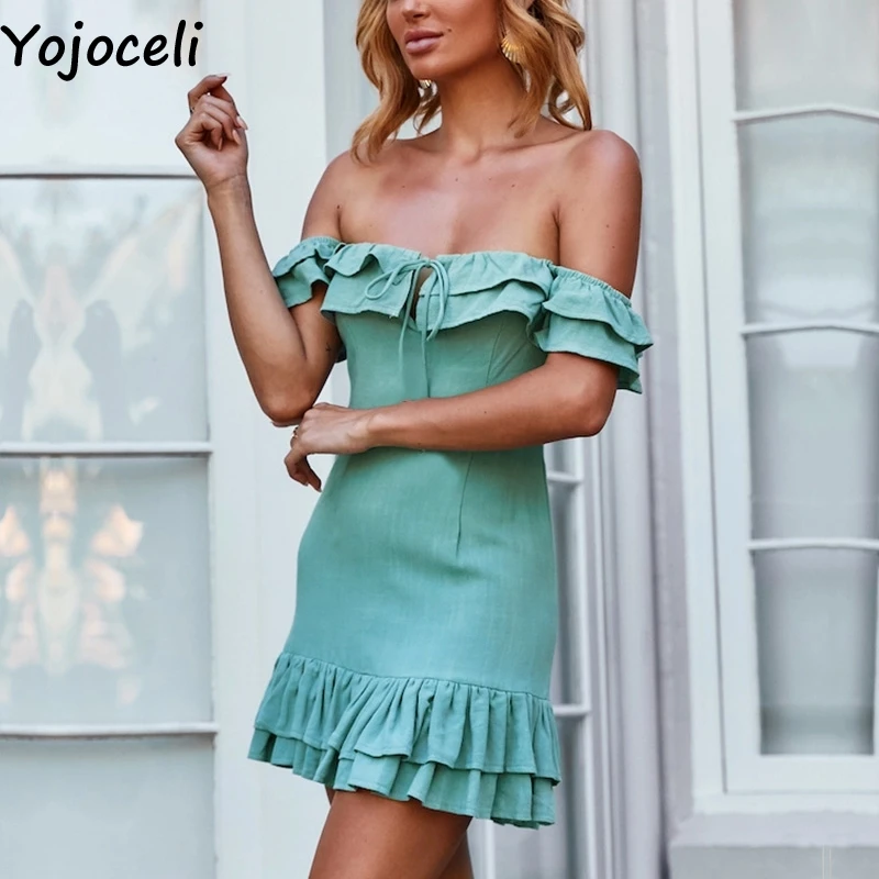 Yojoceli элегантное плиссированное платье с открытыми плечами женское летнее