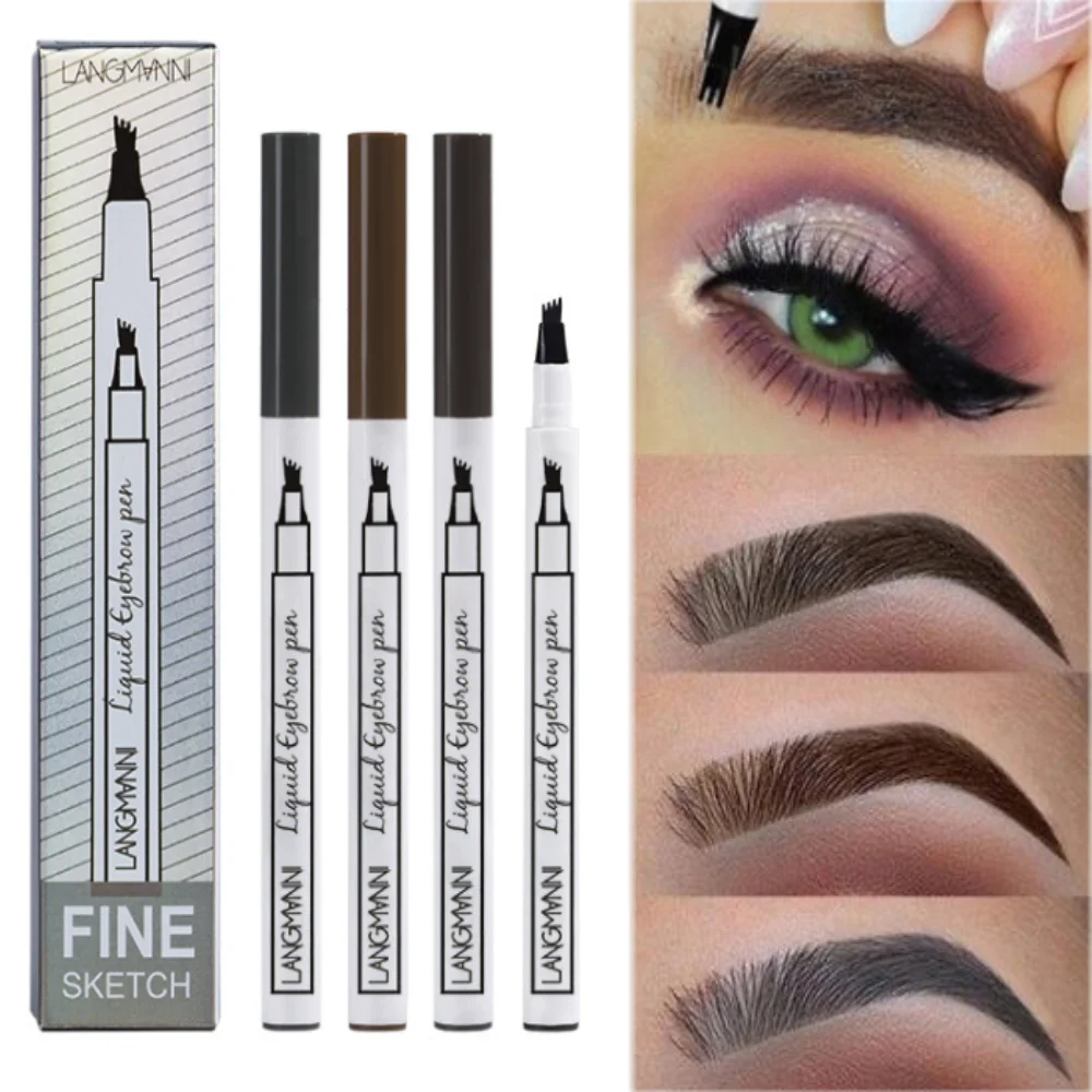 

4 Fork Tip Eyebrow Pencil Waterproof Eyebrow Tattoo Pen Lasting Makeup Acces~CA