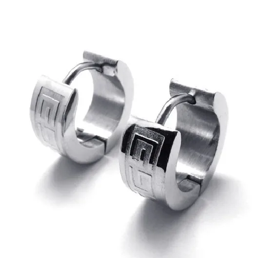 

1 Pair Stainless Steel Mens Silver Huggie Hinged Hoop Earrings Set