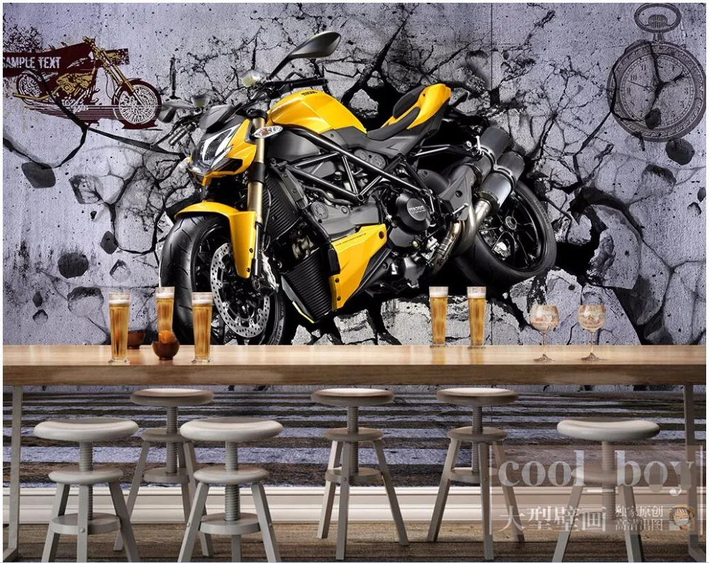 3d комната обои на заказ фотообои желтый мотоцикл крутая Декоративная Настенная картина живопись 3d настенная обои для стен 3 d