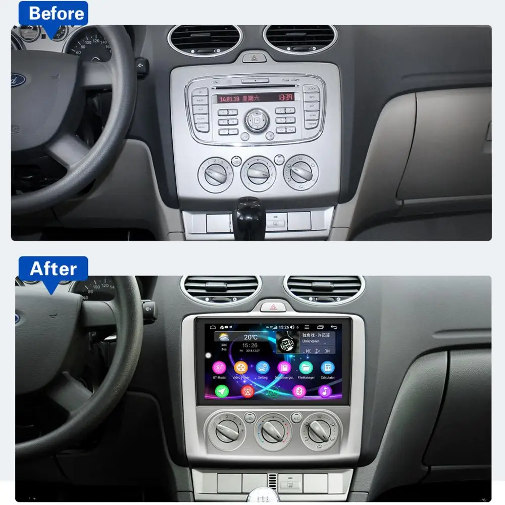 Perfect DSP 9" 1Din Android 8.1 Car Multimedia Radio for Ford Focus Exi MT Mk2 Mk3 2004-2011 GPS Navi SPDIF DAB Mirror Link OBD 4G SIM 1