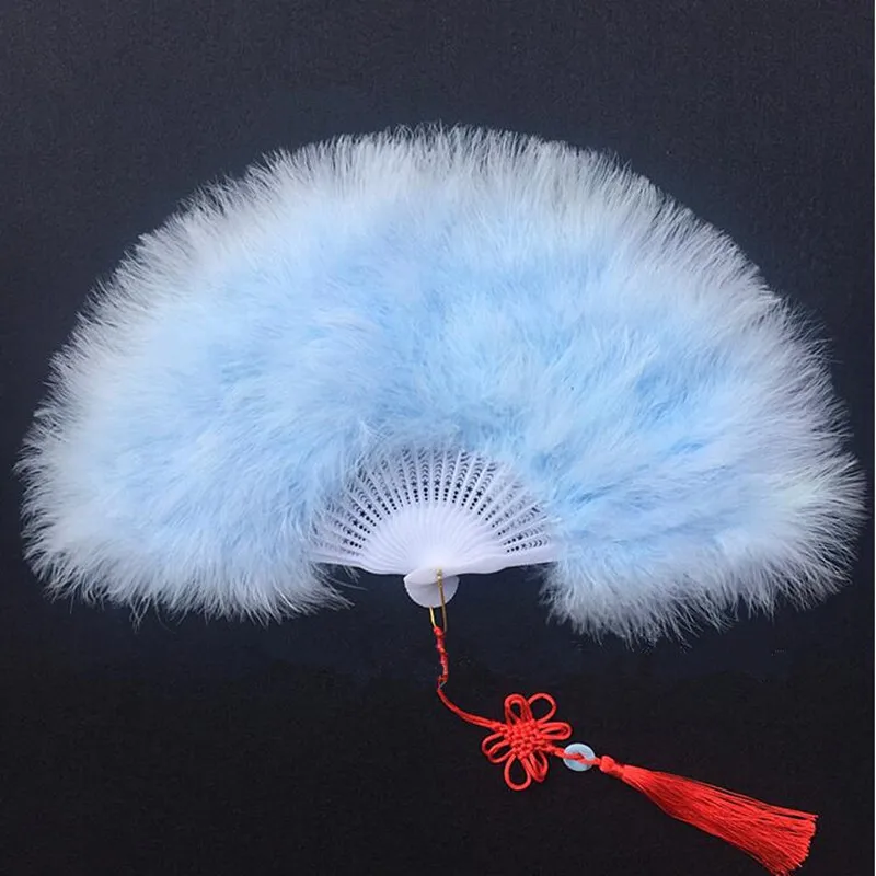 Красочные плотные пушистые складные Marabou веер с перьями женские танцевальные веер для представлений Свадебные сувениры - Цвет: light blue