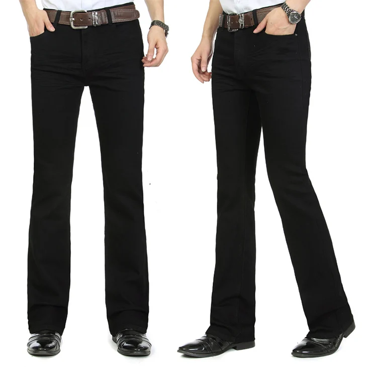 Mens Flared Kaki Celana Jeans High 
