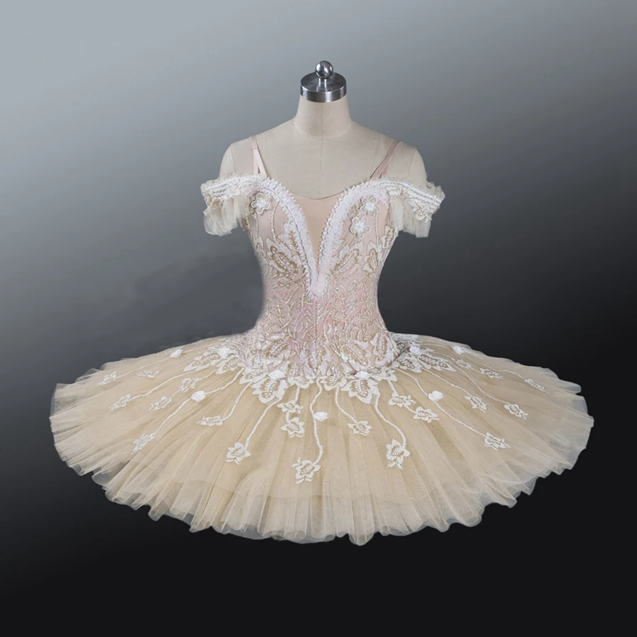 Adult  professional ballet tutu  beige cream girls peformance tutu puffy flower fairy doll classical ballet stage costume