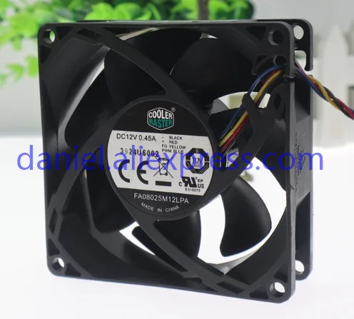 1 PCS COOLER MASTER Fan FA08025M12LPA DC 12V 0.45A 8025 8CM 4 Pin