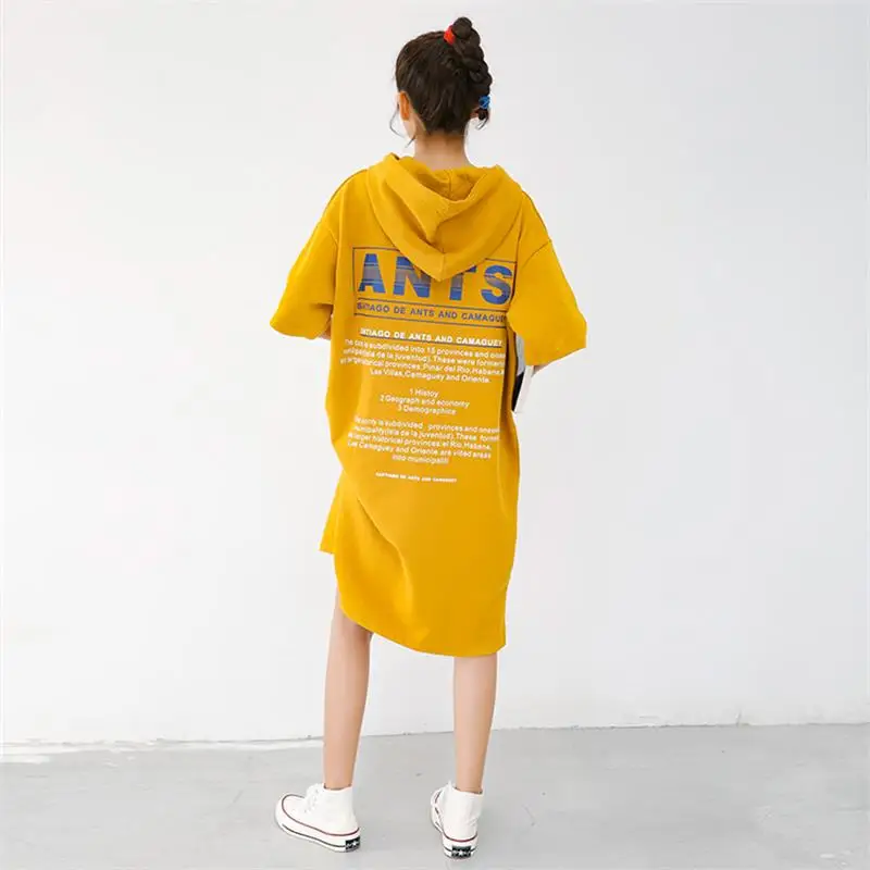 

2019 Women's Ulzzang Lettering Hooded Korean College Loose Long Pocket Dress Female Cute Korean Harajuku Dresses For Women