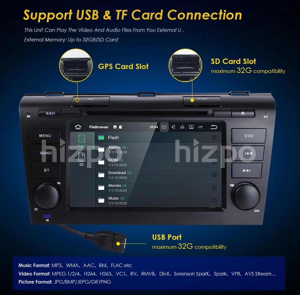 Perfect HIZPO IPS 2 din Android 8.0 Car DVD Player For Mazda 3 mazda3 2004-2009 Radio Player Car GPS Navigation multimedia Stereo rds BT 4