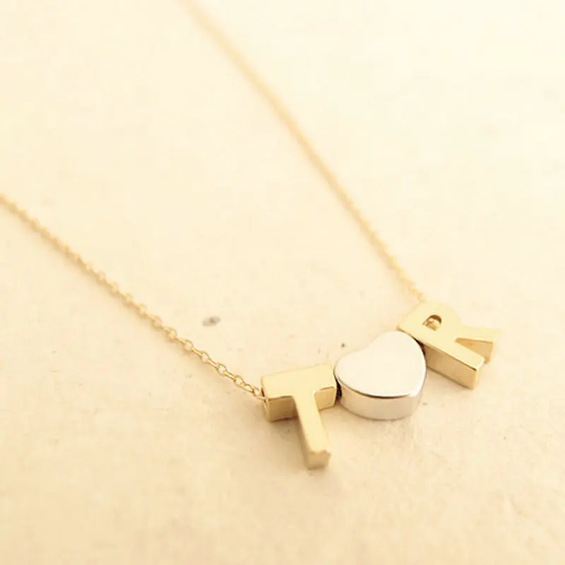 Personalizado collar del monograma inicial collar de oro fino cadena colgante de corazón nombre de la