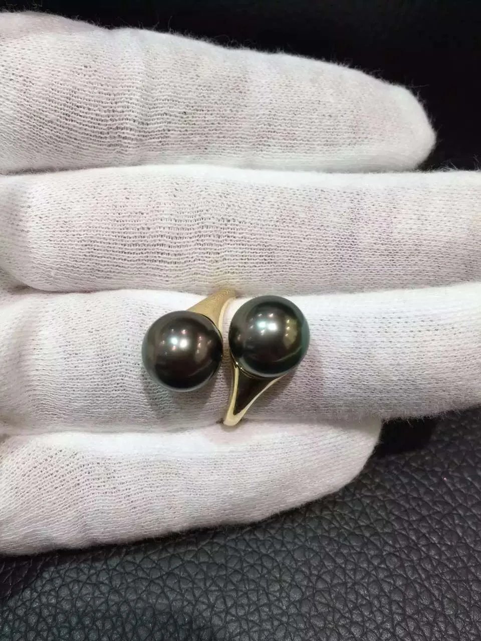 

Fine Jewelry Natural Tahitian Pearl Ring Double Pearl 18K Gold Adjustable Size Fine Women Jewelry Wedding Anniversary