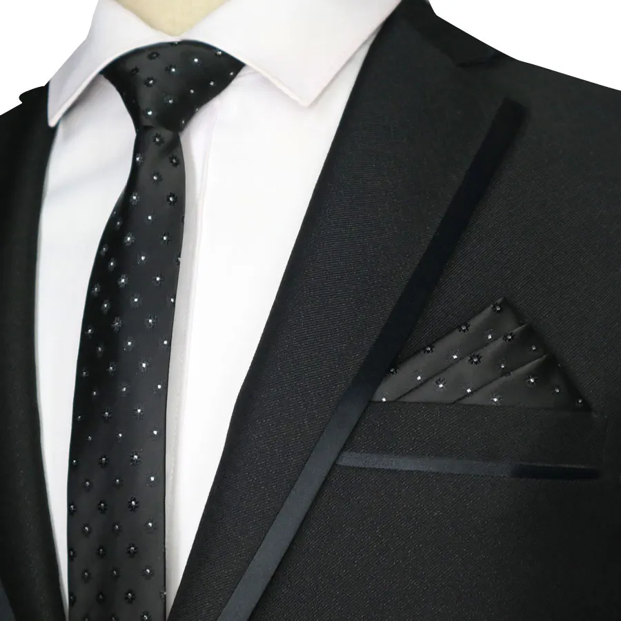 Новинка, обтягивающий мужской галстук 5 см, набор галстуков и носовых платков из полиэстера, клетчатый узор в горошек, тонкие узкие галстуки для свадебной вечеринки