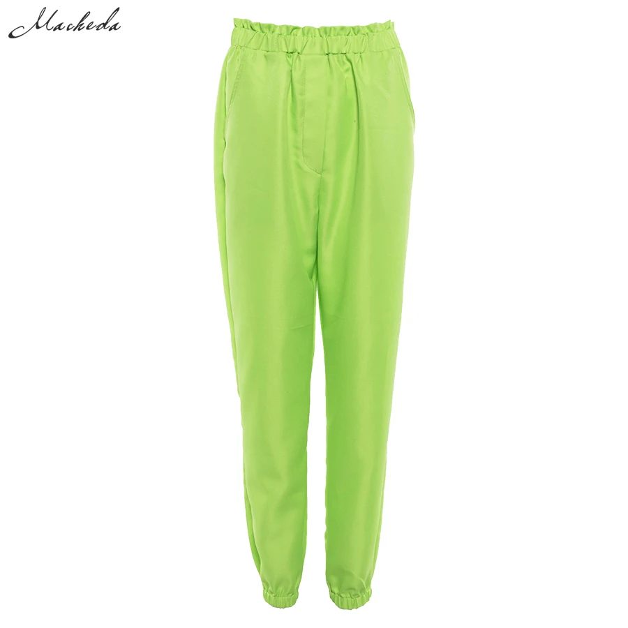 Macheda Новые женские однотонные свободные брюки с высокой талией модные повседневные штаны зеленого цвета