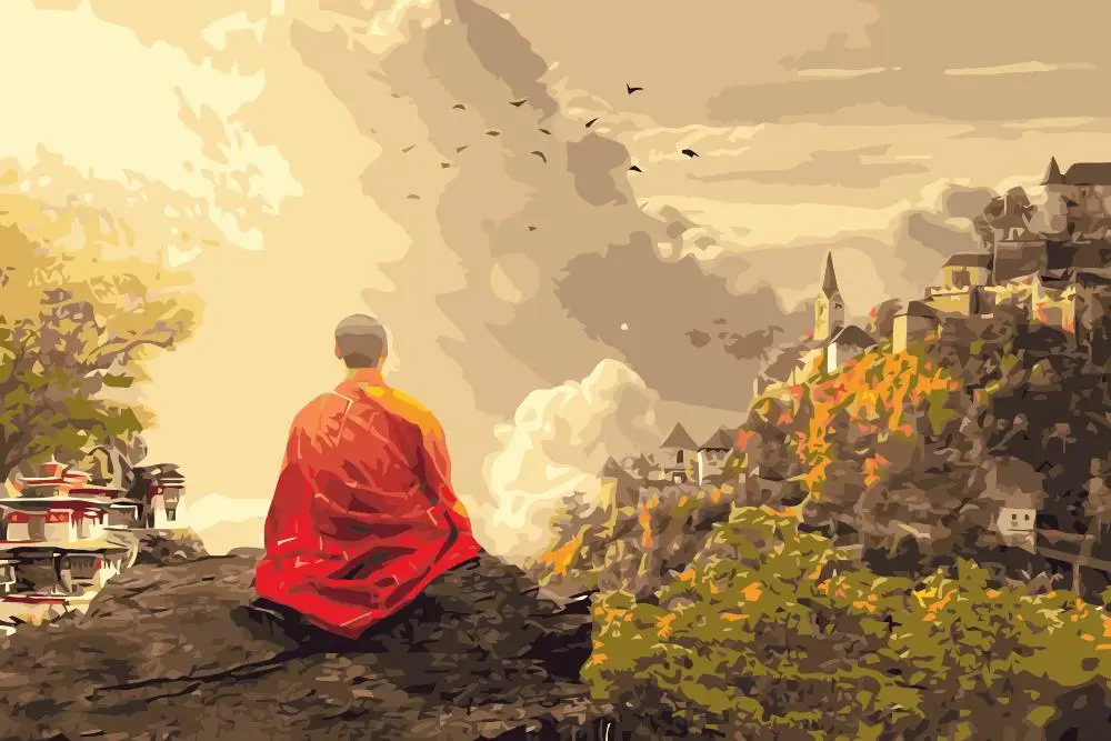 PX-99 Gangster Meditation on the mountain pictures painting by numbers Landscape painting wall decor picture modern abstract oil painting hand oil painting 50x75cm