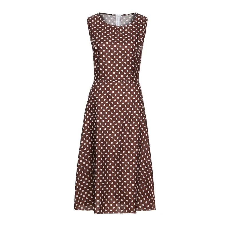  Womens Girls Summer Dot Sleeveless Lace Hebburn Vintage Zip Cute Cute Floral Printing Knee Length Party Dress #4M15 (6)