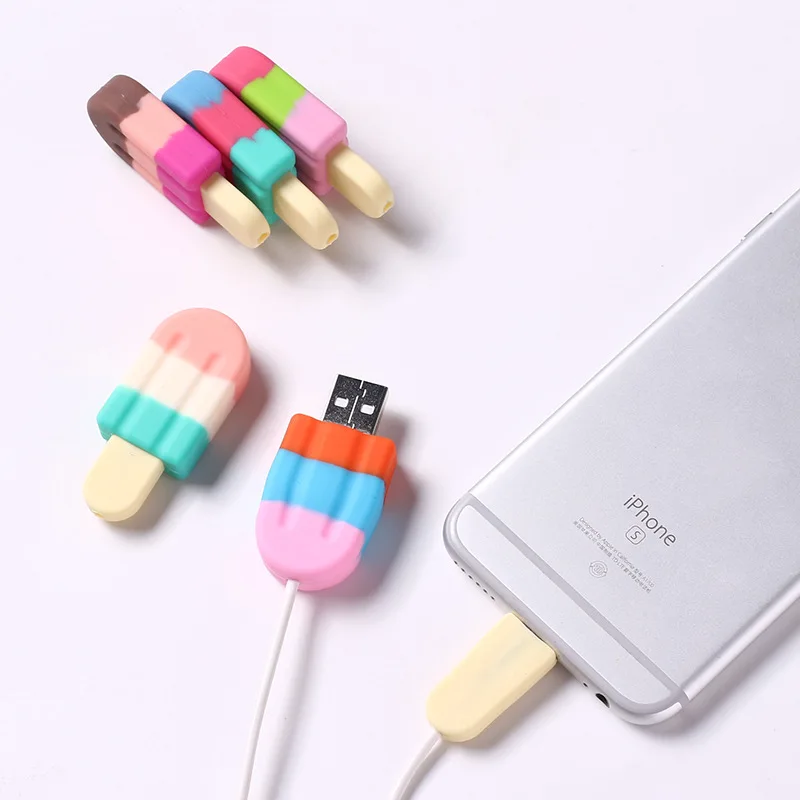 1 шт. силиконовый милый органайзер для кабеля мороженого для iphone, защита кабеля, usb-кабель, держатель провода для Android, TYPE-C кабель