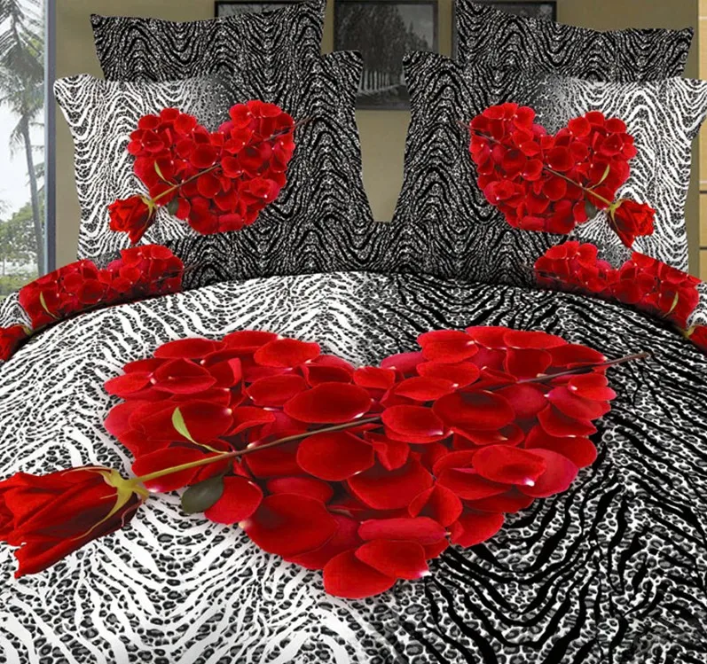 

3D Love bed sheet bedding set rose red heart duvet cover lovers bedsheet super king size queen double full quilt bedspread 5pcs