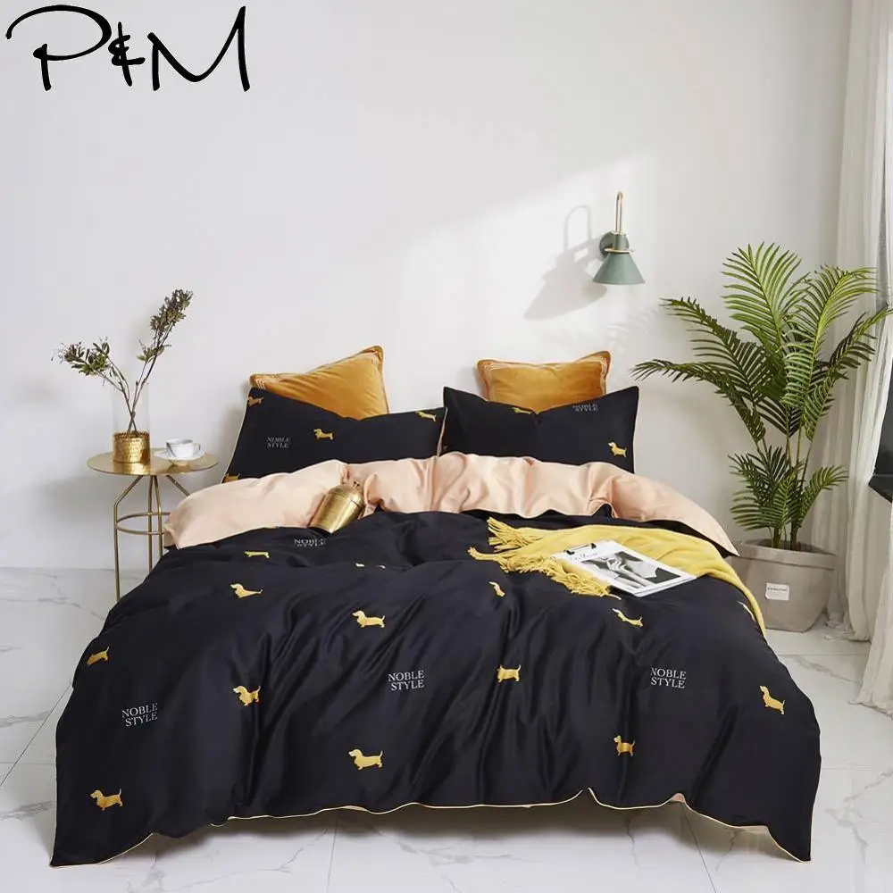 

2019 Yellow Dogs Noble Black Fashion Bedding Set Queen King Size Bedlinens Flat Sheet Egyptian Cotton Duvet Cover Set