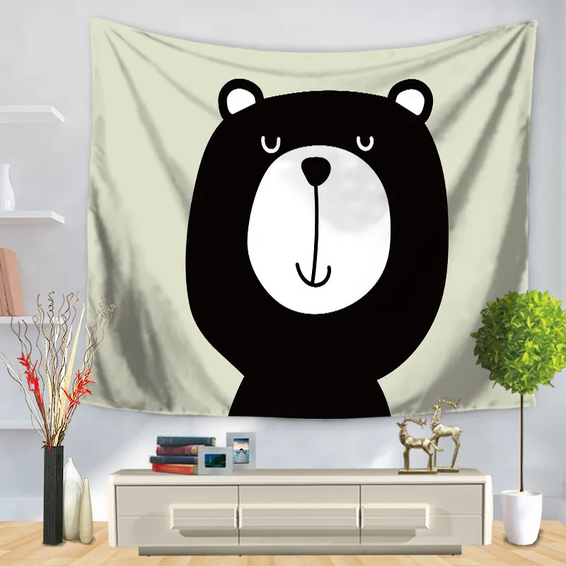 Polyester Fabric Cute Animal Cartoon Bear Penguin Wall Cloth Tapestries Beach Blanket Hangings Tapestry Hippie Home Decor | Дом и сад