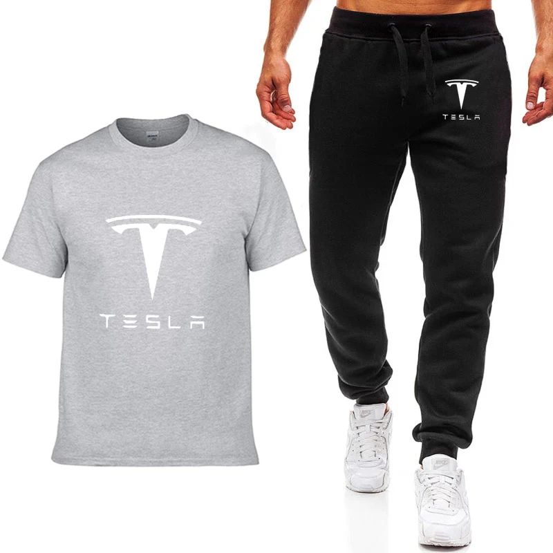 Модные летние мужские футболки Tesla Car с принтом логотипа хип-хоп, повседневная хлопковая футболка с коротким рукавом высокого качества, штаны, костюм, мужская одежда - Цвет: 05