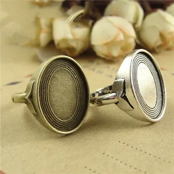 

10pcs 13x18mm Oval Shape Ring Base Vintage Cameo Setting Blank Tray Diy flat Glass Cabochon Button Ring Jewelry Accessory Supply