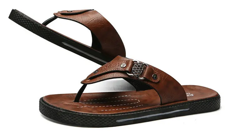 New Arrival Leather Men Beach Slippers Fashion Flip Flops With Soft Sole Trendy Breathable Men Beach Summer Shoes (7)