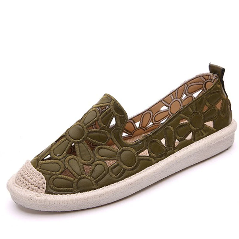 MCCKLE/Женская обувь на плоской подошве; Мокасины с цветами и вырезами; женские эспадрильи; Летние повседневные рыбацкие ботинки на платформе; обувь - Цвет: Армейский зеленый
