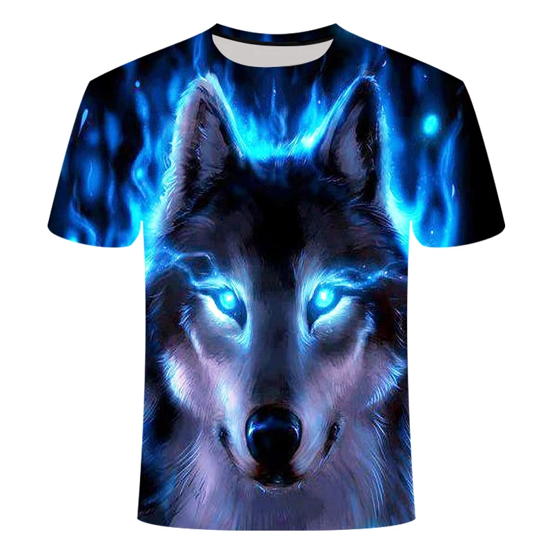

3D faunal Wolf head personalized pattern 3D printed short-sleeved T-shirt popular men's large-size half-sleeved T-shirt S-6XL