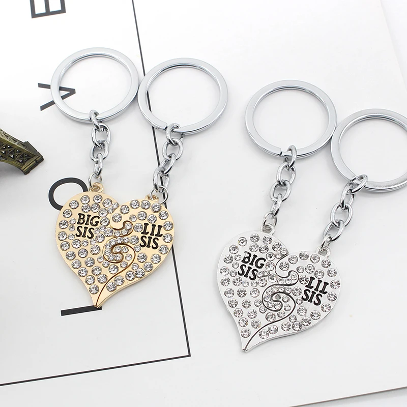 Full Crystal Key Ring Big Sis Little Lil Sis Best Friends Keychains Keychain