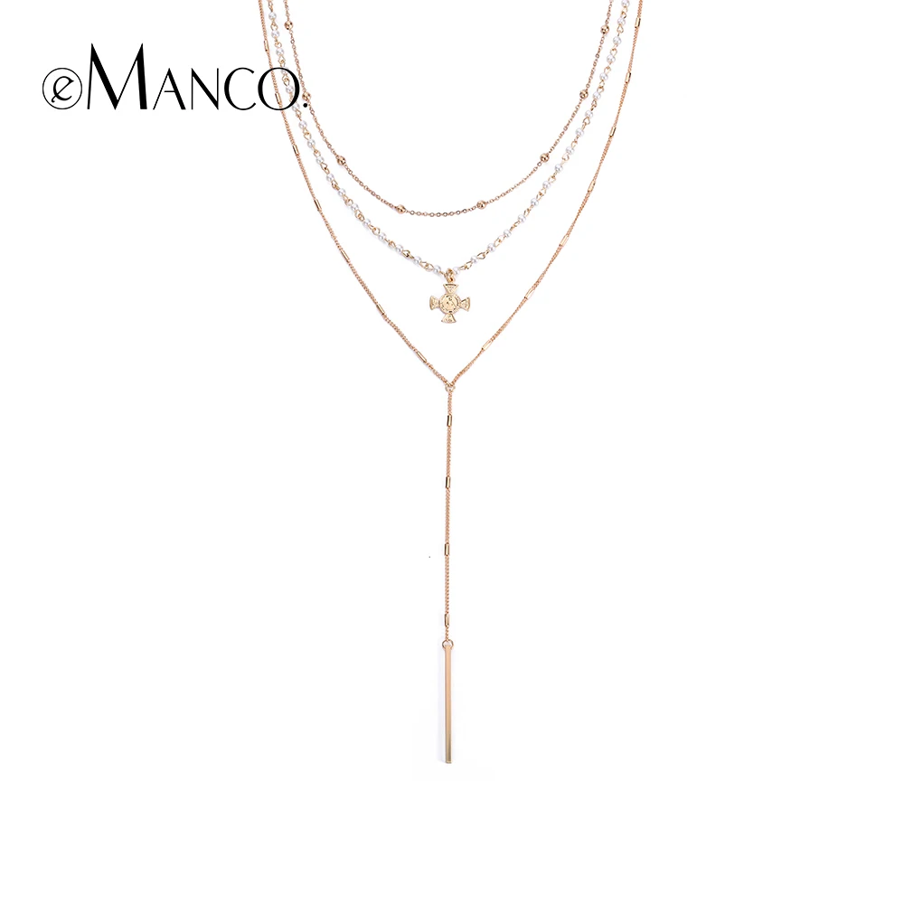e-Manco Luxury Choker Necklace for Women Long Multi Layer Necklace in Gold Color Hot Charm Pendant Necklaces Fashion Jewelry
