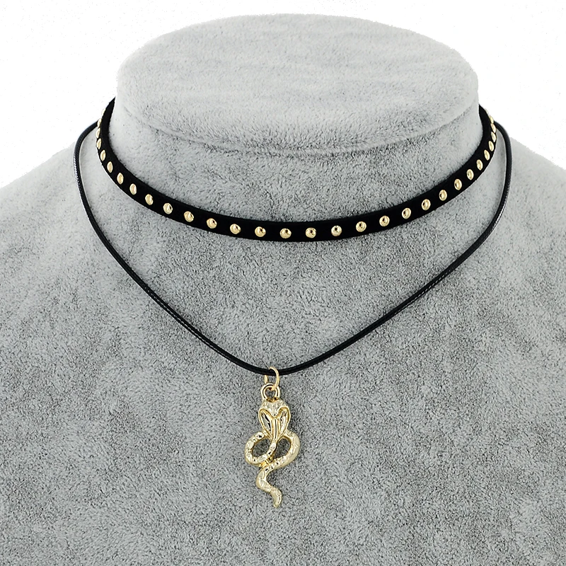 New Gold Color Snake Pendant Chokers Necklaces for Women Black Double