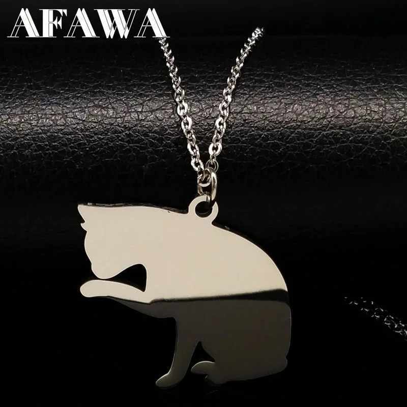 

2019 Fashion New Silver Color Chain Necklace Women Minimalist Stainless Steel Dog Necklaces & Pendants Jewelry collane N74137