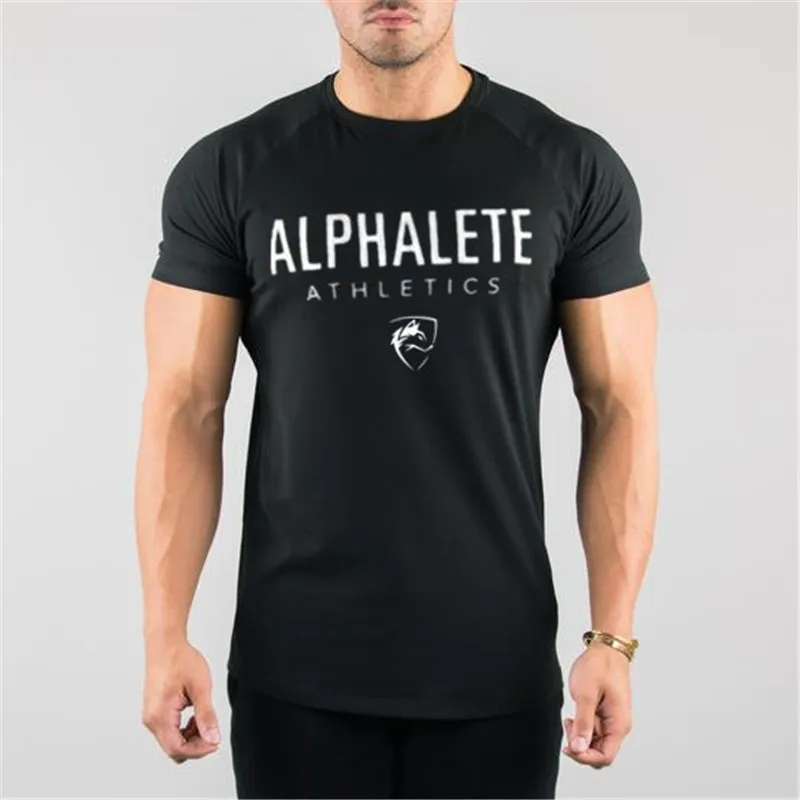 ALPHALETE тренажерные залы Летняя мода Мужская футболка Повседневная активная футболка с коротким рукавом мужская одежда тренд Повседневный облегающий Фитнес-топ