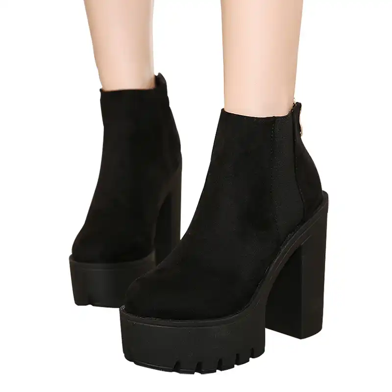 black high heel shoe boots